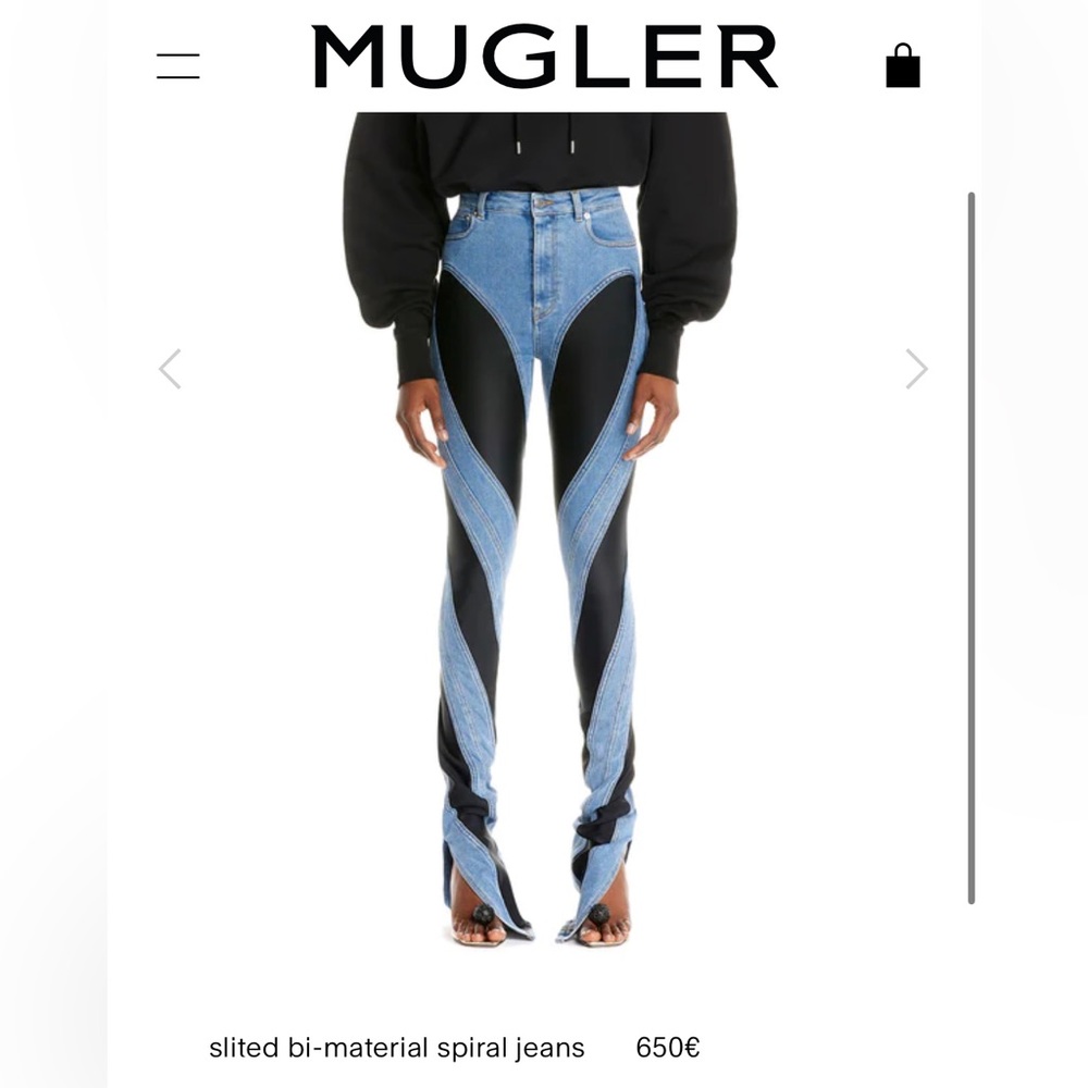 MUGLER slited bi-material spiral jeans size 36